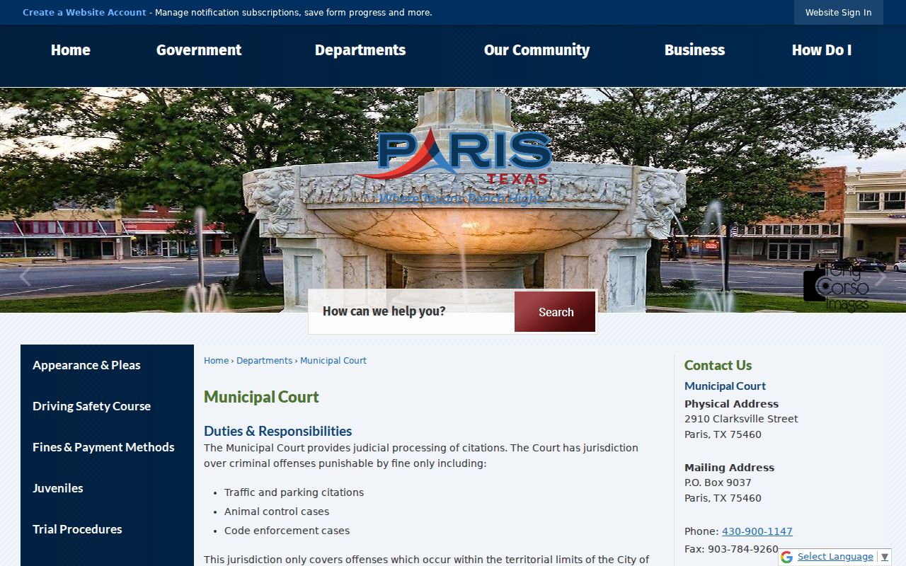 Lamar County traffic court Paris jurisdiction and contact routes