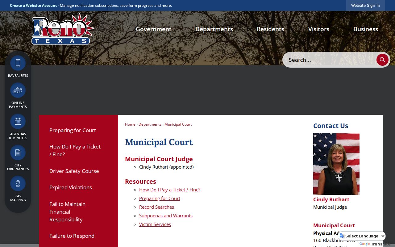 Official Reno Municipal Court page with judge and contact information